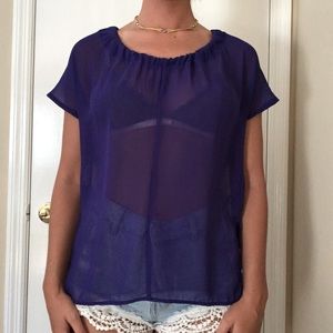 Sheer navy blue scoop back top